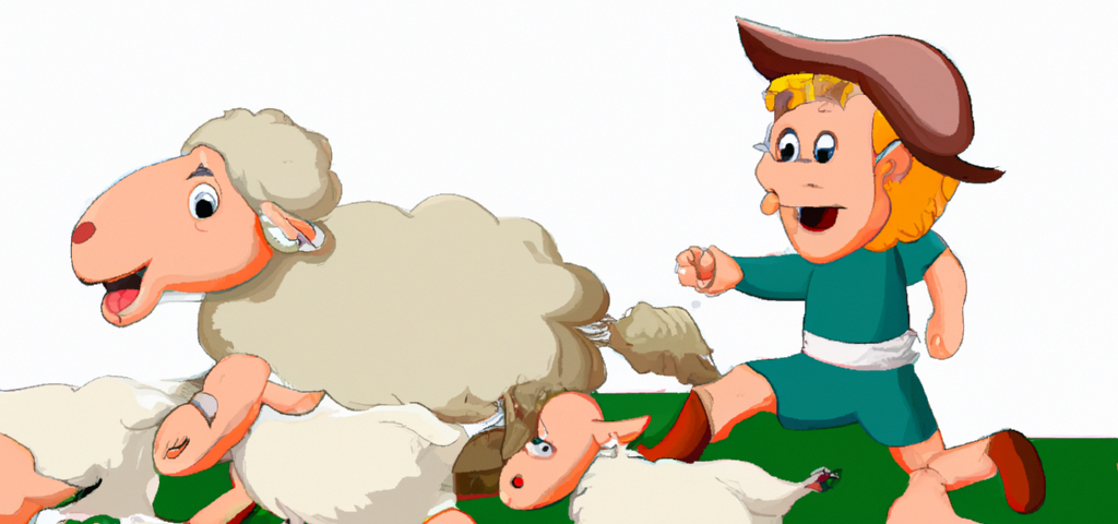 Cartoon a shepherd getting the flock out