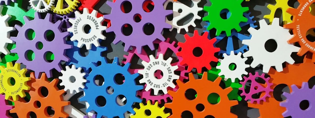 Lots of interlocking gears in a variety of colors.