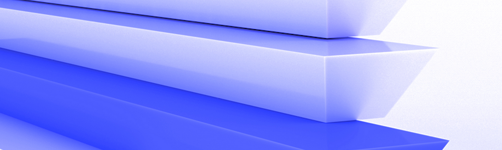 This image depicts a series of three elongated, rectangular, and gradient-colored bars stacked in a staggered arrangement. The bars transition from a lighter blue at the top to a deeper blue at the bottom, with sharp, clean edges and a glossy finish. The background is a light gradient that complements the bars’ colors.