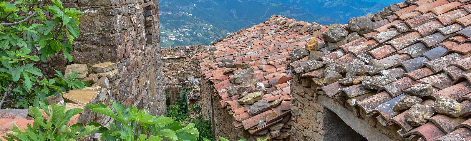 Cobbled roofs in Algeria overlooking a valley