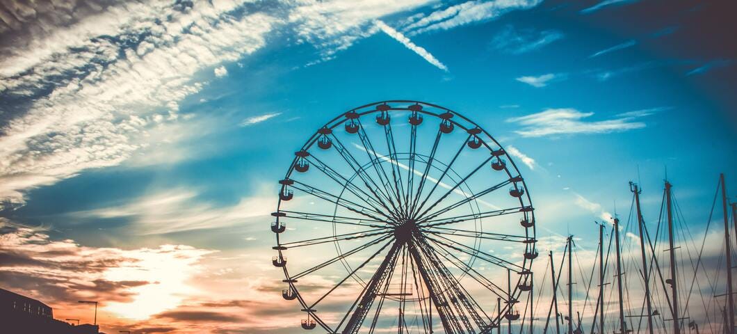 Ferris wheel at dusk.