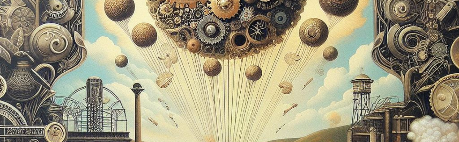 Magazine cover image of a steampunk sphere in the sky and the words “Cultivating Creativity” overhead