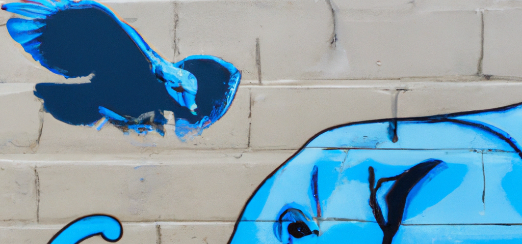 A blue bird and elephant in street art style, generated by DALL-E