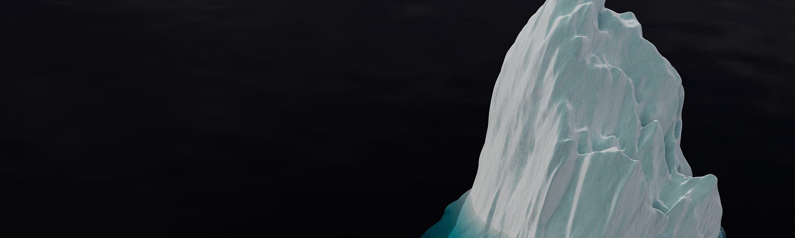 White iceberg floating in dark water.