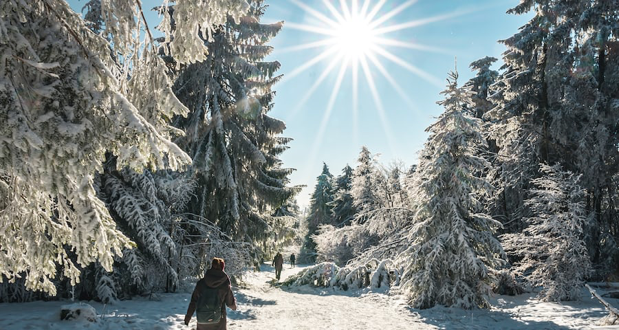 Photo of hikers walking in the snow.