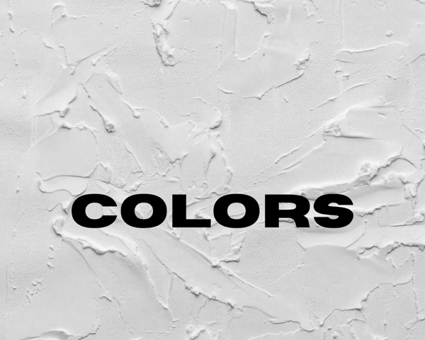 A painting with white texture and bold black text spelling “Colors”
