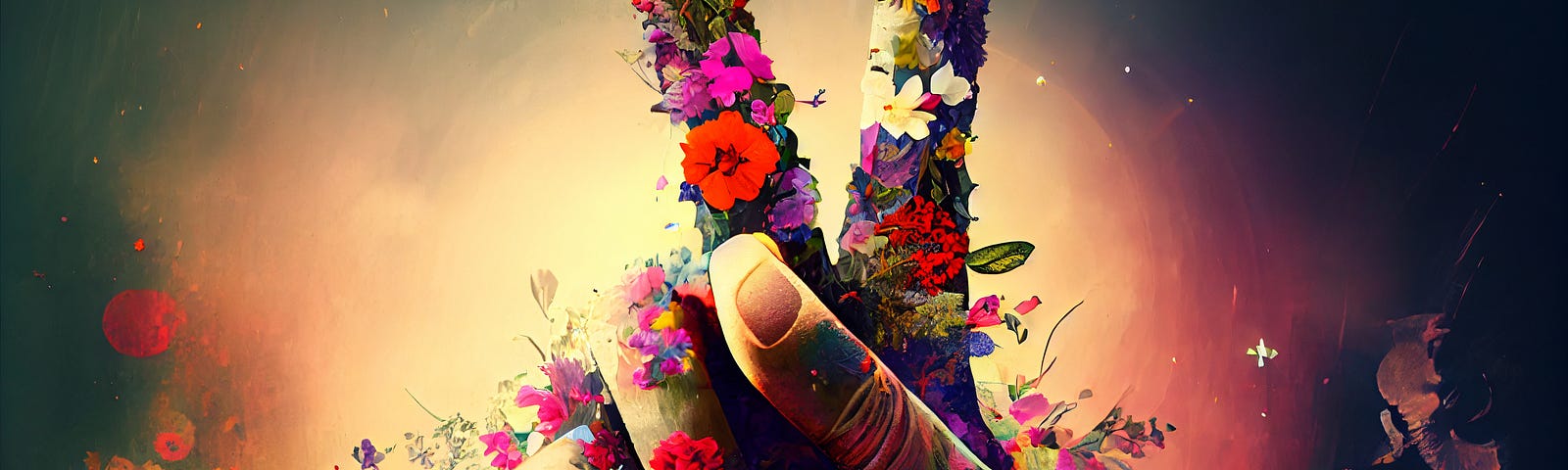 Isolated hand making the peace sign, decorated with colorful flowers