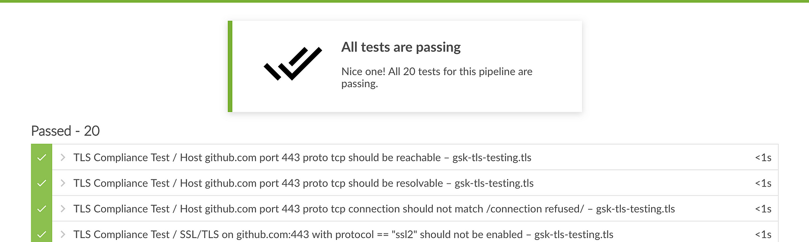 Jenkins test tab showing the results of InSpec tests.