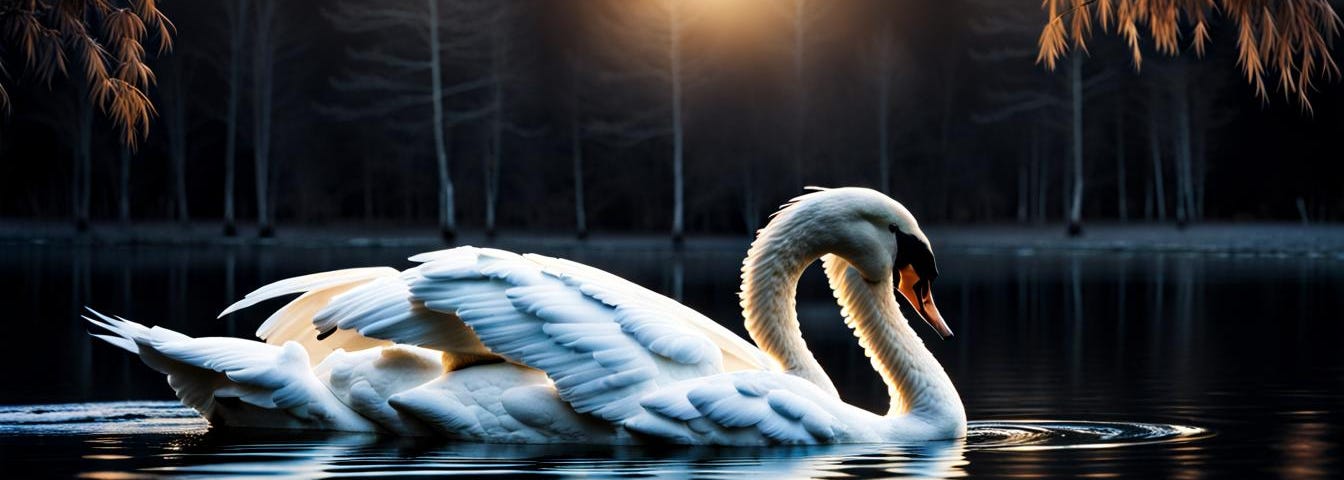 Swan in moonlit pond