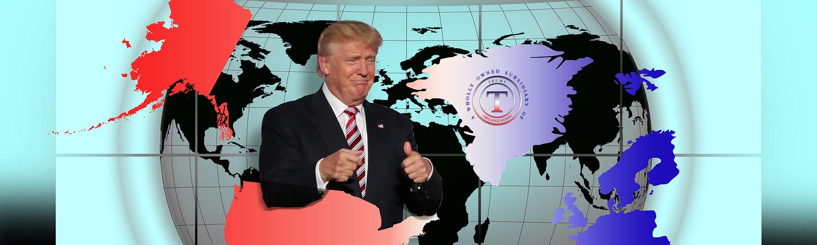 Drumpf poses with his map of the new US and European territories.