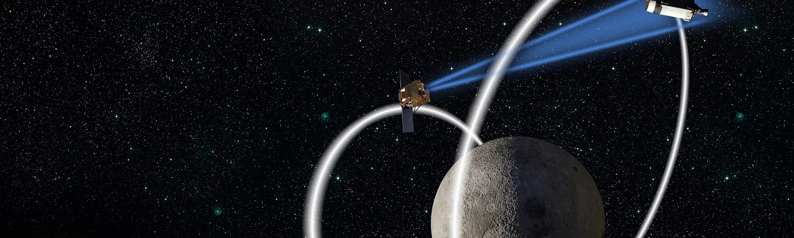 Depiction of a possible cislunar orbit, where the Air Force Research Laboratory’s Oracle spacecraft collects observations of resident space objects near the moon and potentially beyond. Image by U.S. Air Force