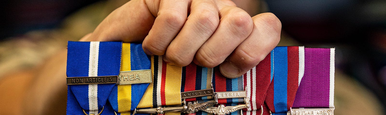 Image of Grenadier Guards mounting medals ready for the queens funeral.