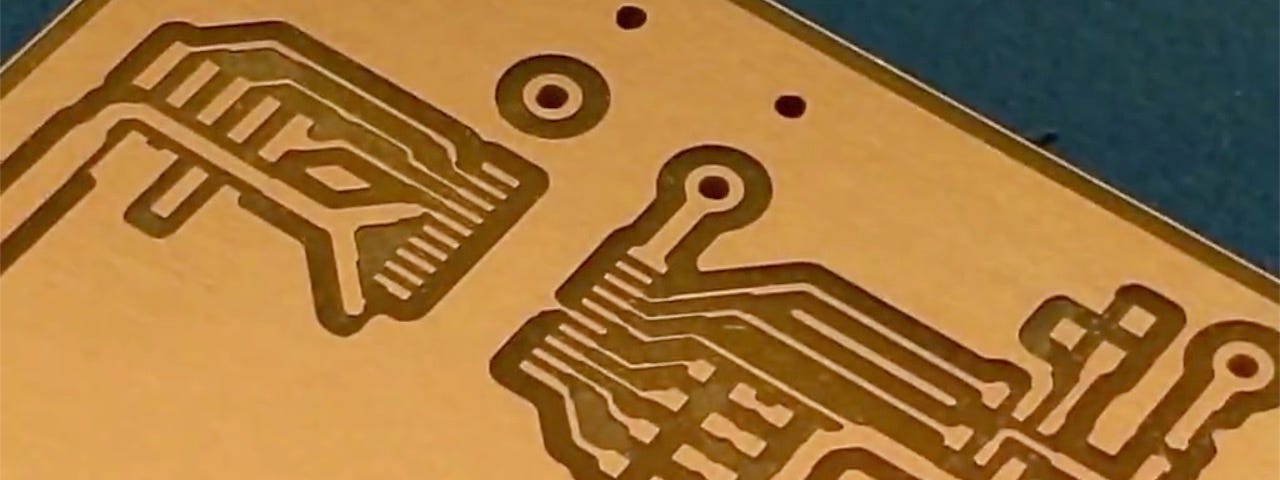 Close up of the PCB antenna board Chris milled with our desktop CNC machine.
