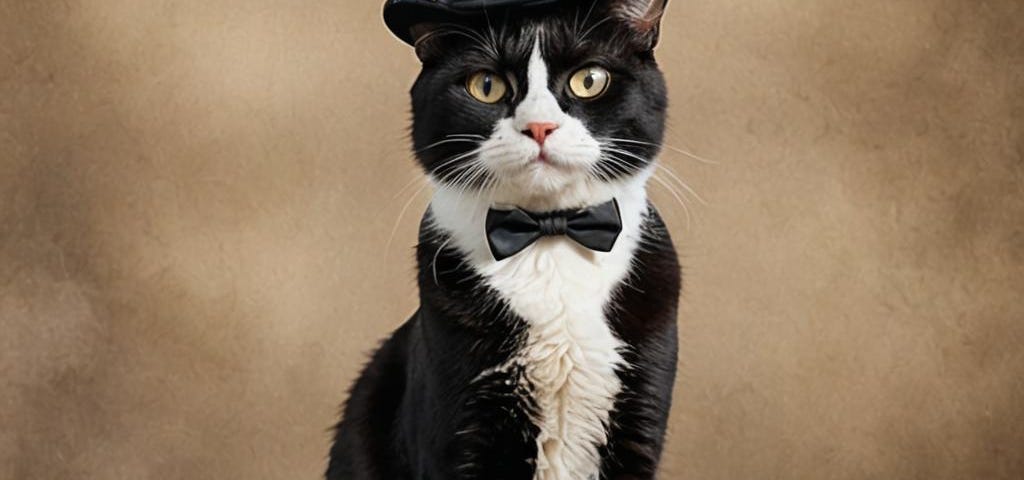 Tuxedo cat wearing a top hat.