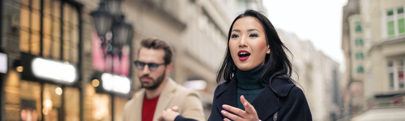 Woman going shopping with reluctat partner