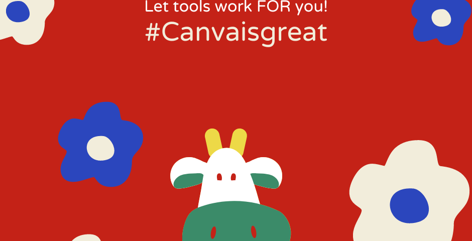 Graphic with cow promoting Canva tools