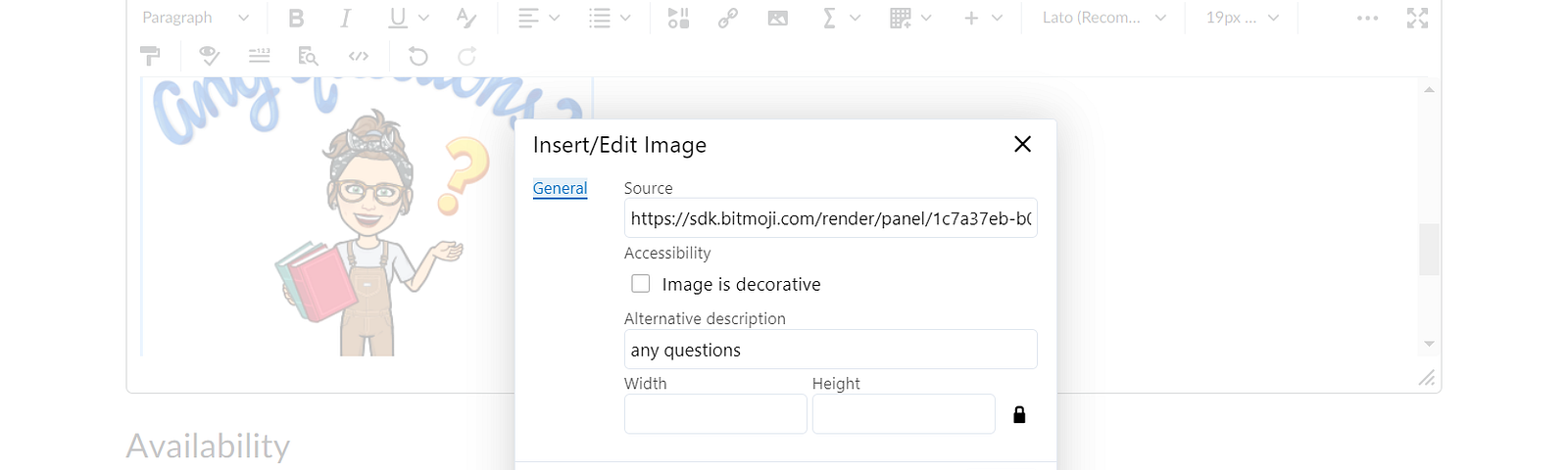 An image that shows how to add alt text or mark an image as decorative in D2L