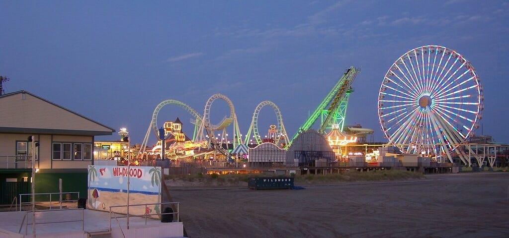 Wildwood, NJ Boardwalk at sundown.