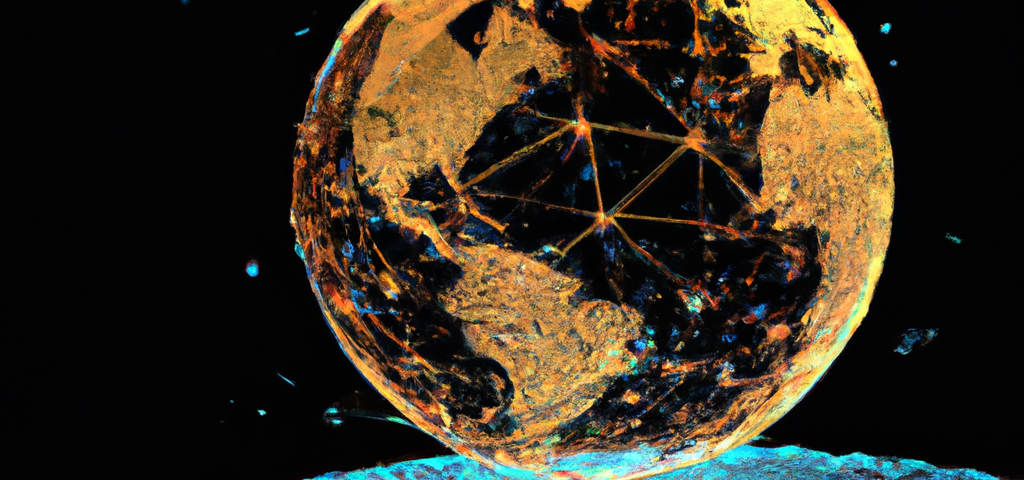 Globe rotating on a digital terrestrial atmosphere