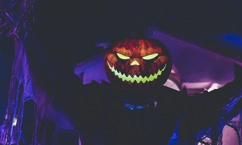 Picture of scary pumpkin, as story is about monster movies and their affect on me.