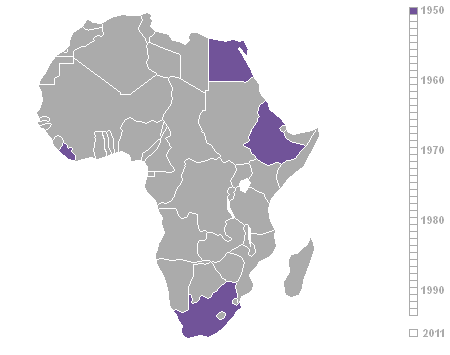 An animated map shows the order of independence of African nations, 1950–2011.