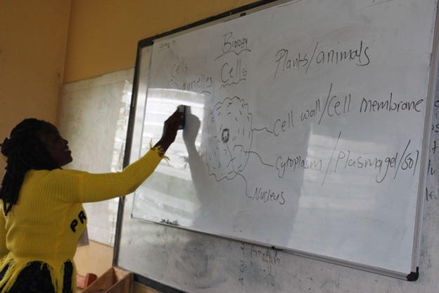 A person writing on a whiteboard.