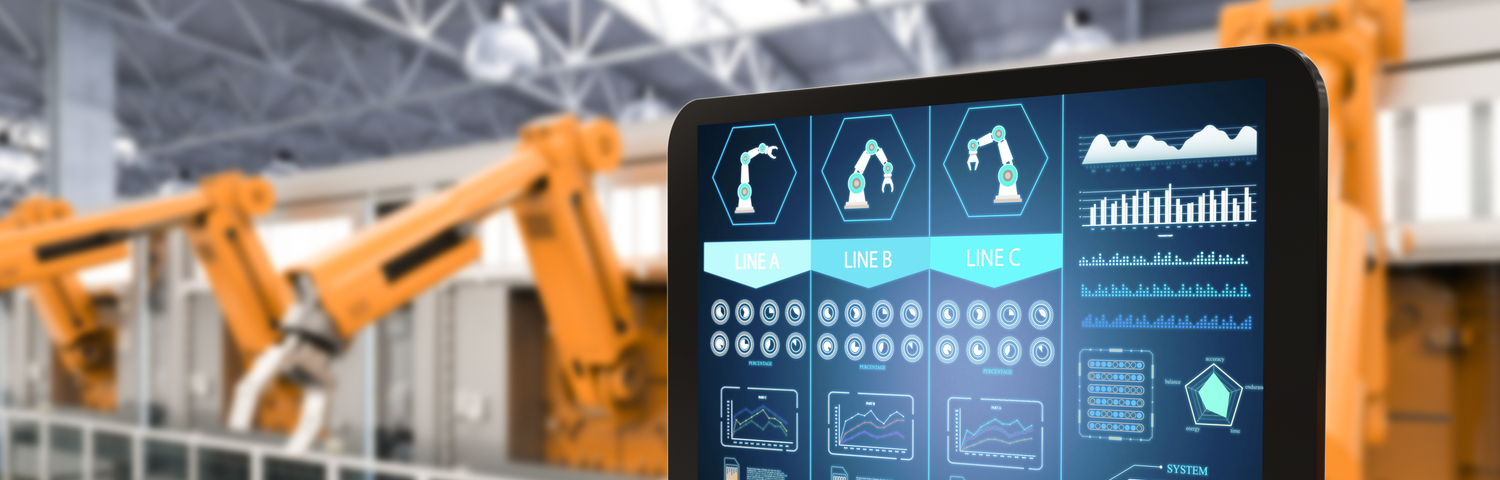 An IoT hub on the factory floor displays a visual of three different factory lines and the different metrics and sensors attached to them. From one place a worker can watch 3 lines.