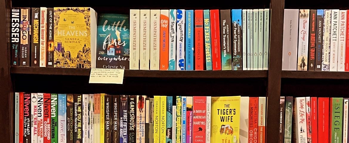 A bookshelf at Waterstones, Covent Garden, London.