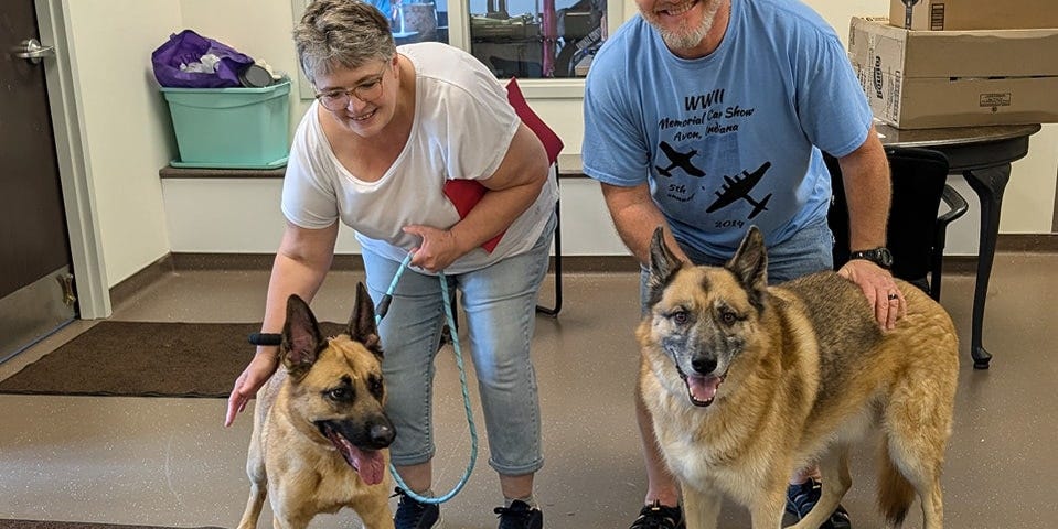 Rescue german shepherds with their new owners at the South Bend Animal Resouce Center