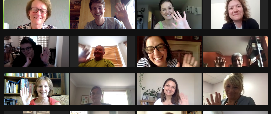 A screenshot of a Zoom call from one of the staff and patient workshops. 12 people smiling and waving to the camera at the end of the session.