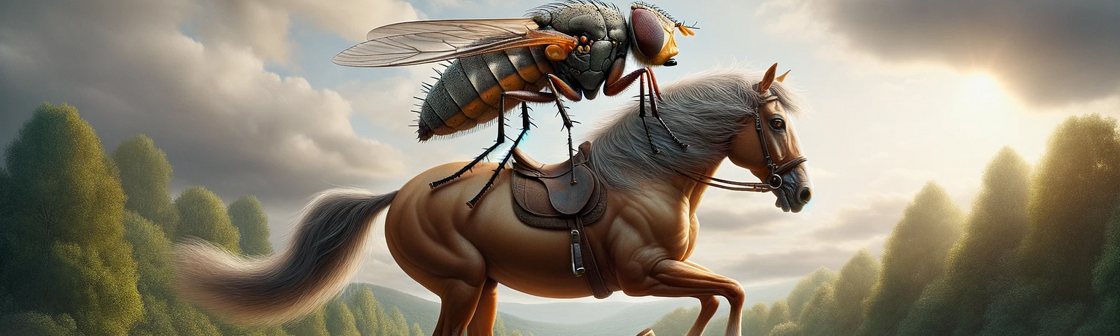 A fly riding a galloping horse, symbolizing the illusion of power and control.