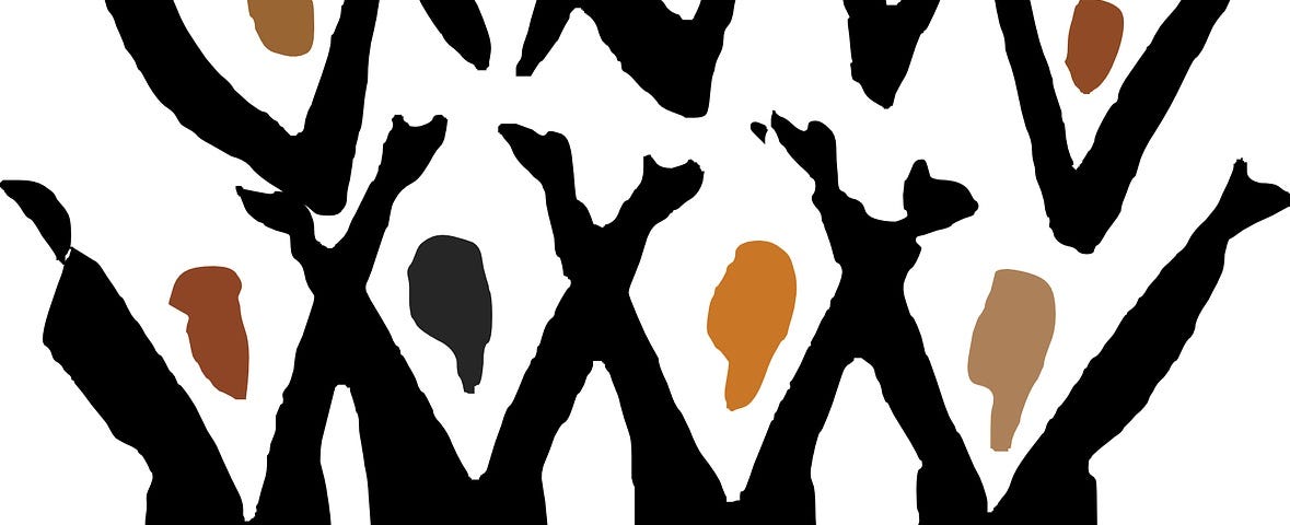 Graphic of choir with arms in the air
