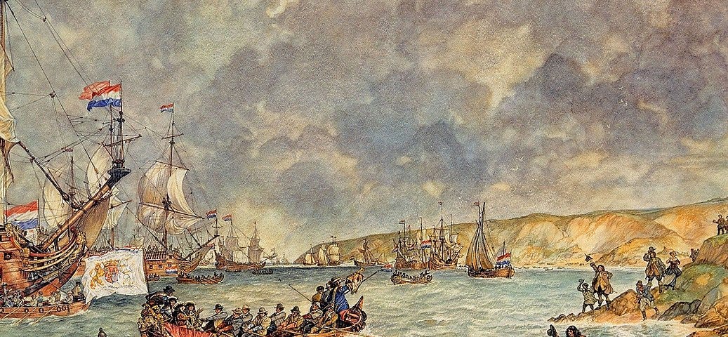 The Dutch invasion force landed in southwest England in 1688