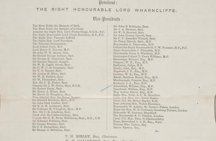 Long list of names (all men). Their status and rank indicated eg MP, Baronets, Knight etc