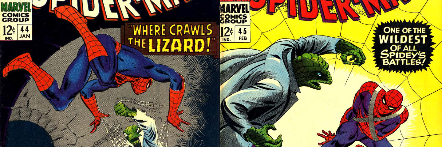 The covers to The Amazing Spider-Man #44–45. Spidey fights the Lizard.