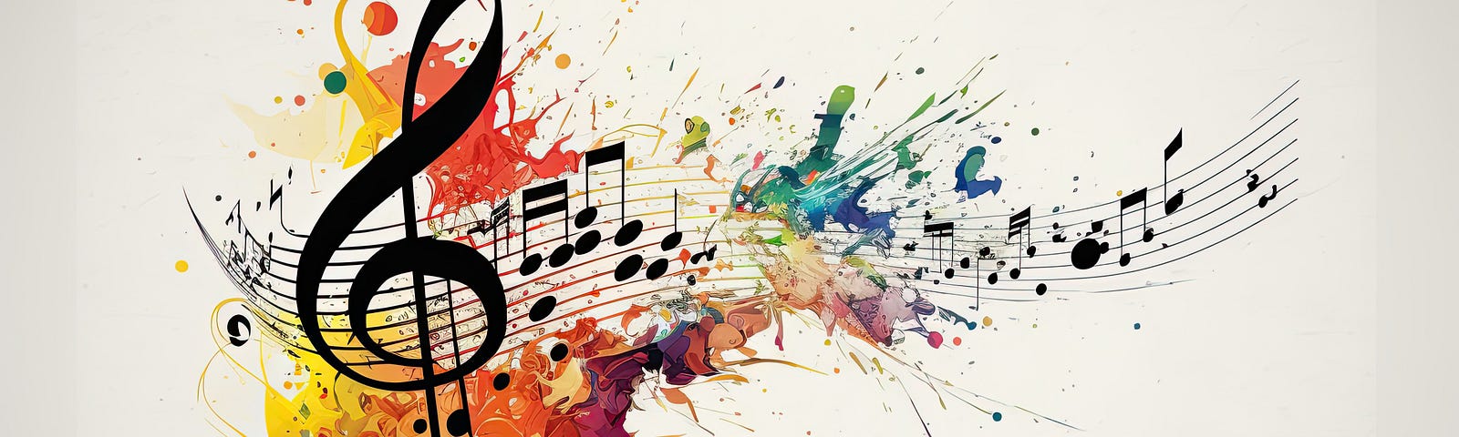 musical notes against a colorful ink stained background representing a musical writing prompt on Medium