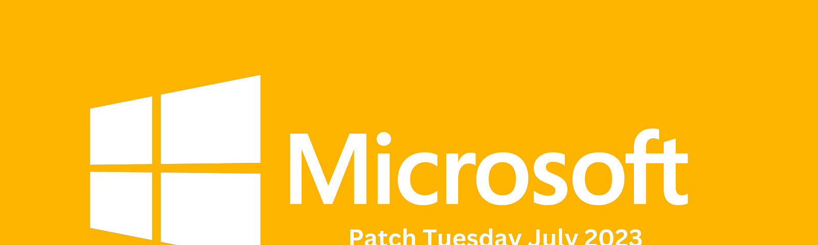 Microsoft Patch Tuesday July 2023 logo on dark yellow background