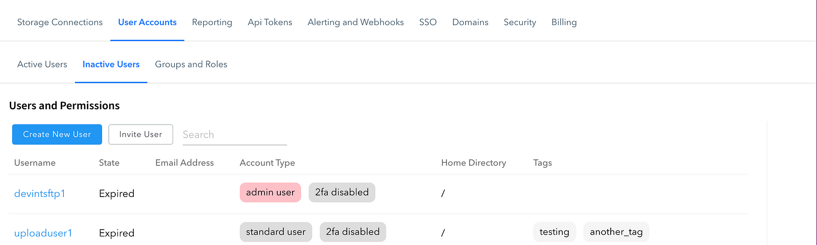 temporary sftp ftp users