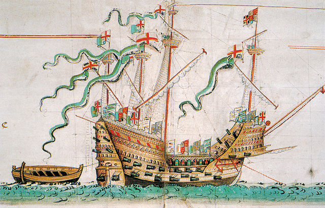 Illustration of Henry VIII´s flagship, Mary Rose, from the Anthony Roll