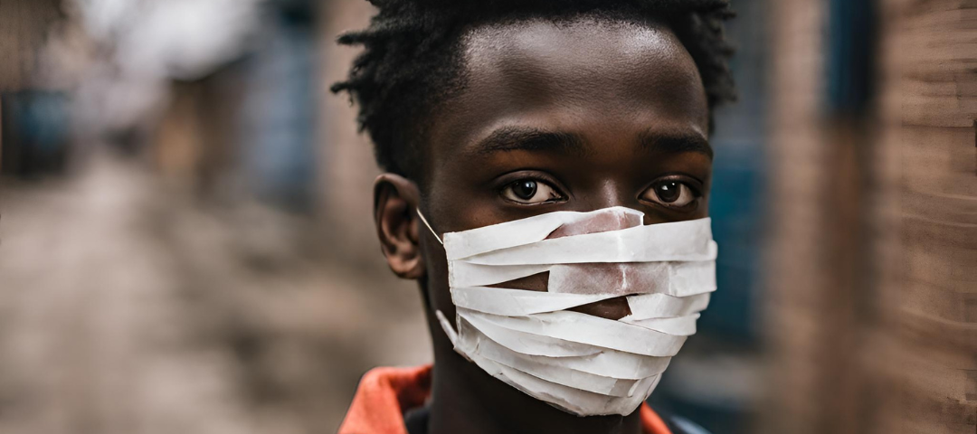 A teenage boy in a face mask