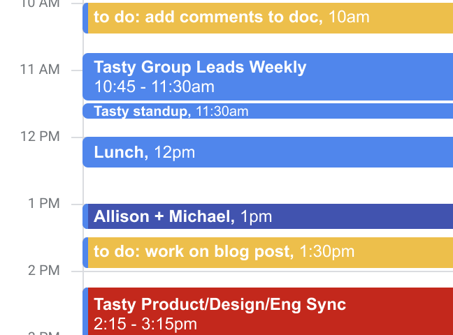 A sample day from my calendar. I color-code those events on my calendar in yellow so I always know that a yellow event is a to-do list item. I also use the prefix “to do” in the task name.