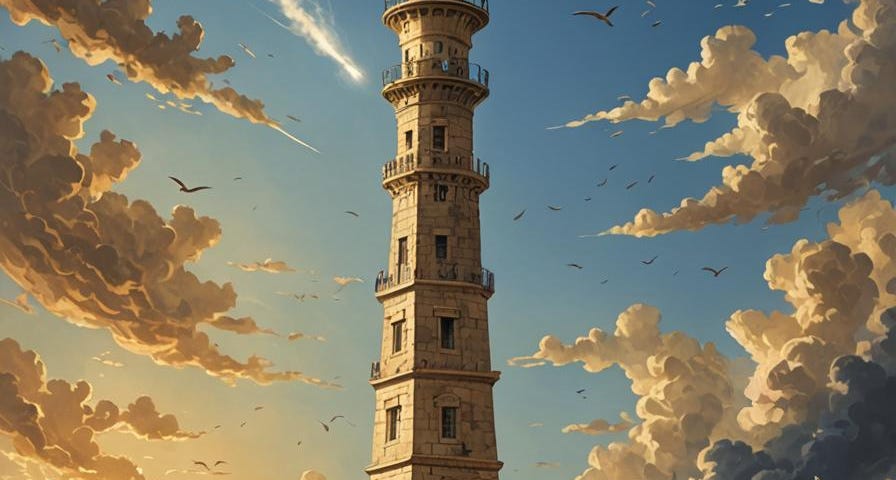 AI rendition of the ancient Pharos of Alexandria lighthouse