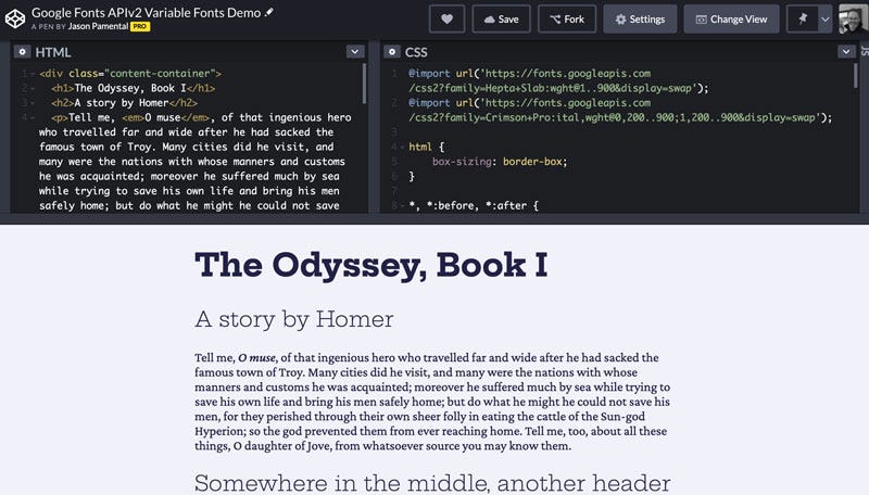 Sample page in CodePen