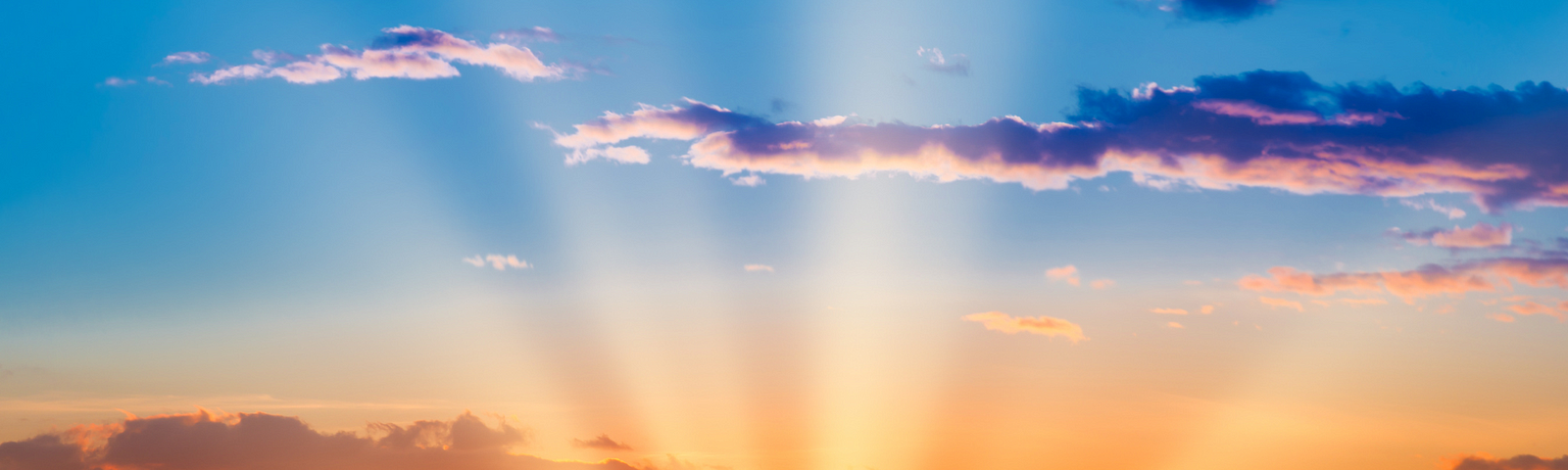 beautiful sunrise — blue sky at top with clouds and orange and yellow below it. Quote at bottom of image: This a wonderful day. I’ve never seen this one before. — Maya Angelou