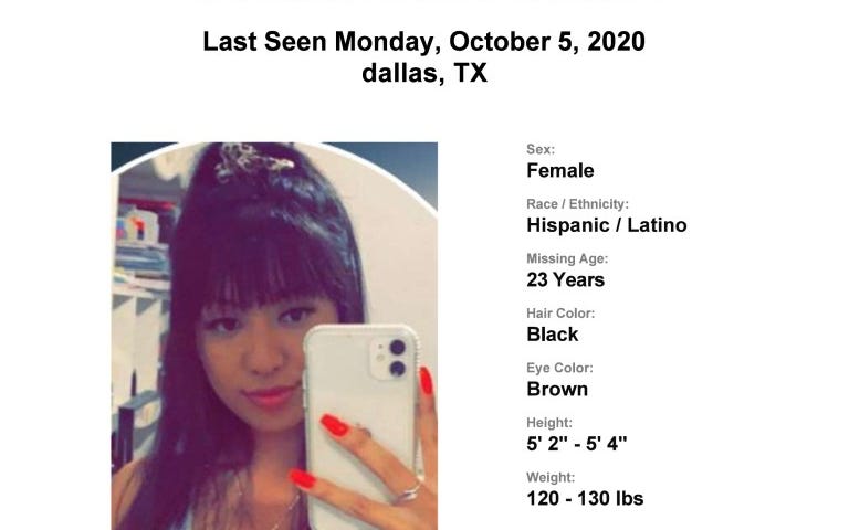 A missing person poster shows Marisela Botello Valadez