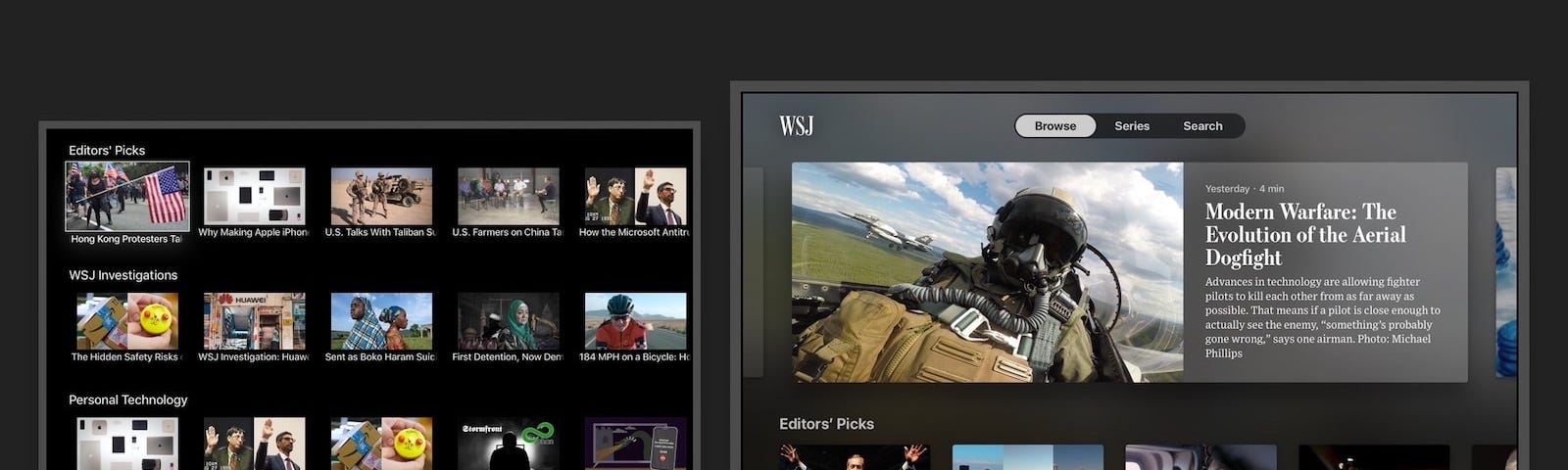 WSJ Apple TV App before & after comparison