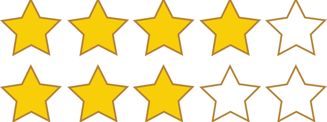 IMAGE: An array of 5x5 yellow stars like the ones used on Amazon for reviews, and going from five yellow at the top to four hollow at the bottom