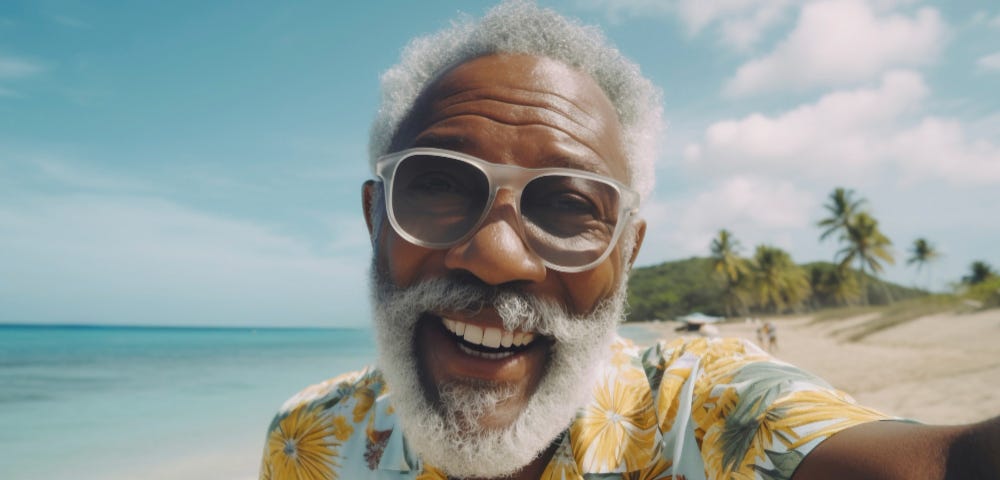 Picture of a happy senior by the beach