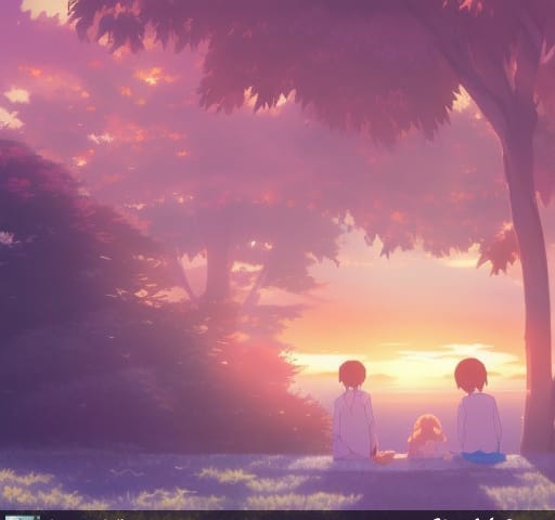 Anime Family viewing sunset