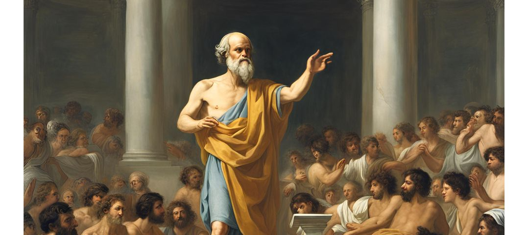 Socrates orating to students